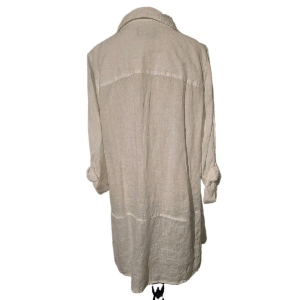 Tahari Womens White 100% Linen Tunic Shirt Roll Tab Long Sleeve Button Down 1X - Picture 3 of 8